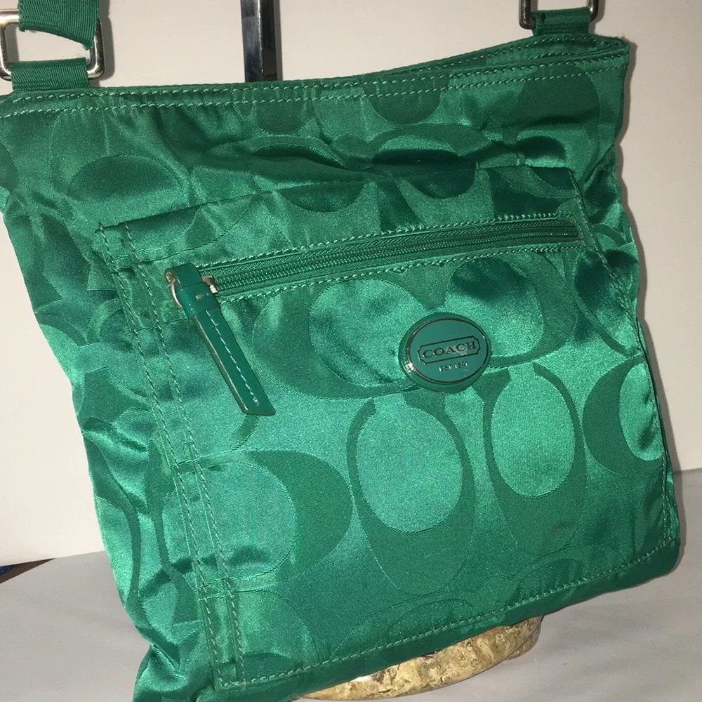 Coach Green Signature Nylon Crossbody Bag - Picture 1 of 9